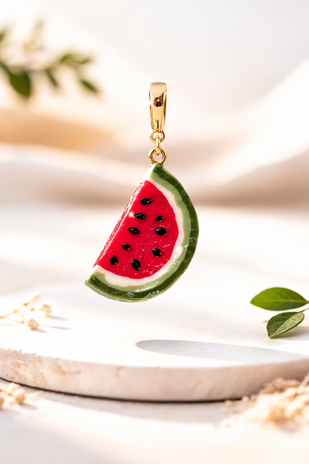 Melonen Charm aus Polymer Clay – Sommerliche Anhänger mit Wassermelonen Design